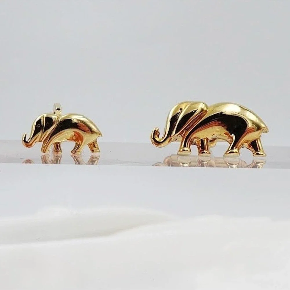 VTG Elephant Cufflinks Shirt Studs Set Gold Tone Formal Tuxedo USA Boxed